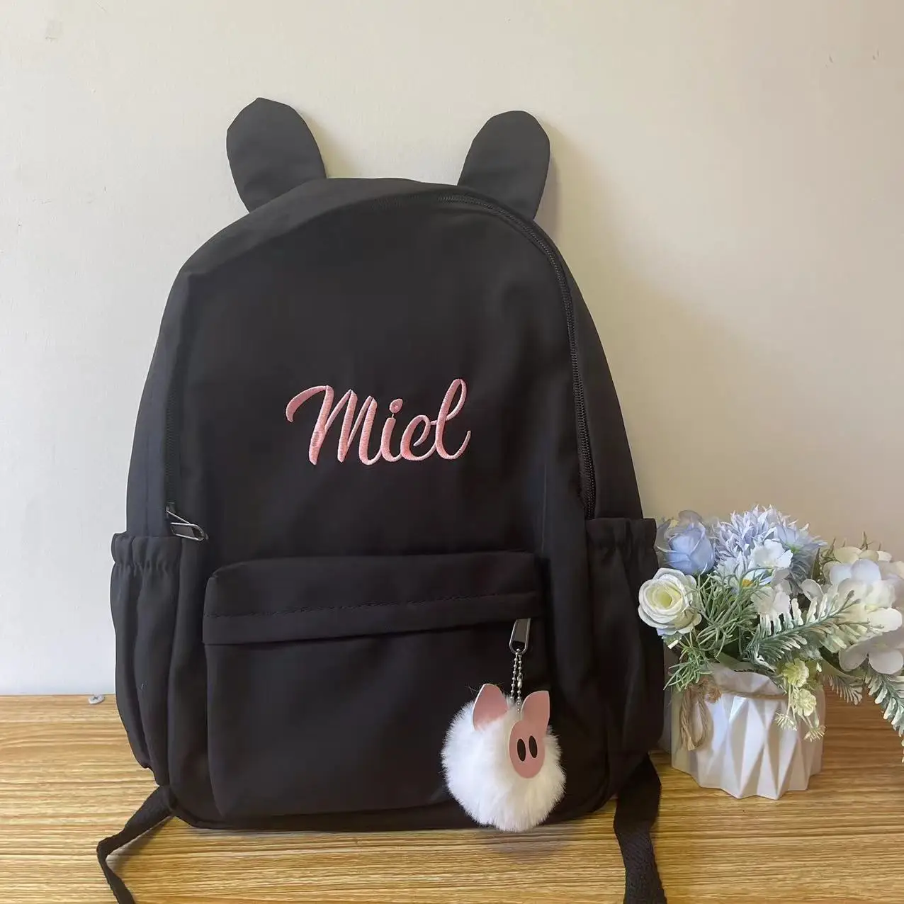 Personalized Custom Minimalist Rabbit Ear Backpack, New Outdoor Travel Bag, Embroidered Name Male And Female Student Backpack