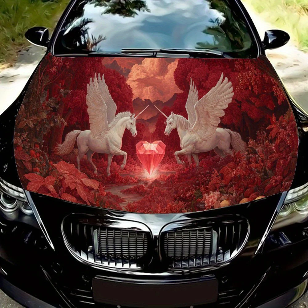 

Romantic Twin Pegasus Print PVC Car Vinyl Wraps, Self-Adhesive Waterproof Car Hood Decal Sticker, Car Decoration Protection Stic