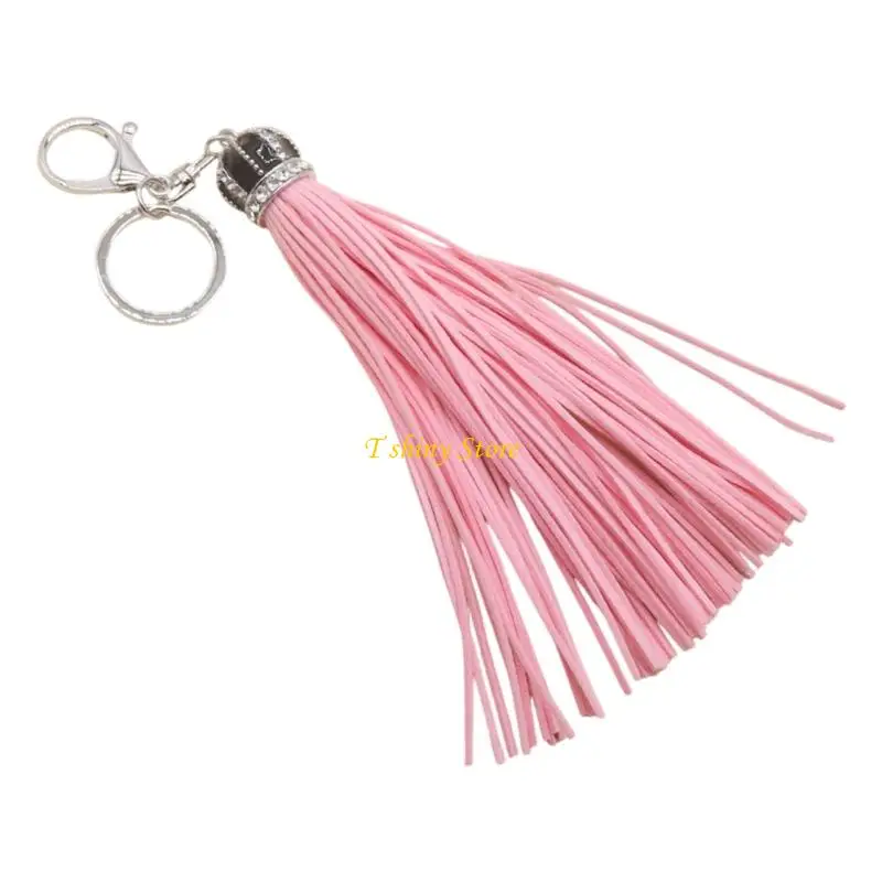 N58F Glamourous Alloy Crowns Pendant With Flowing Leather Fringe For Bag Accessory