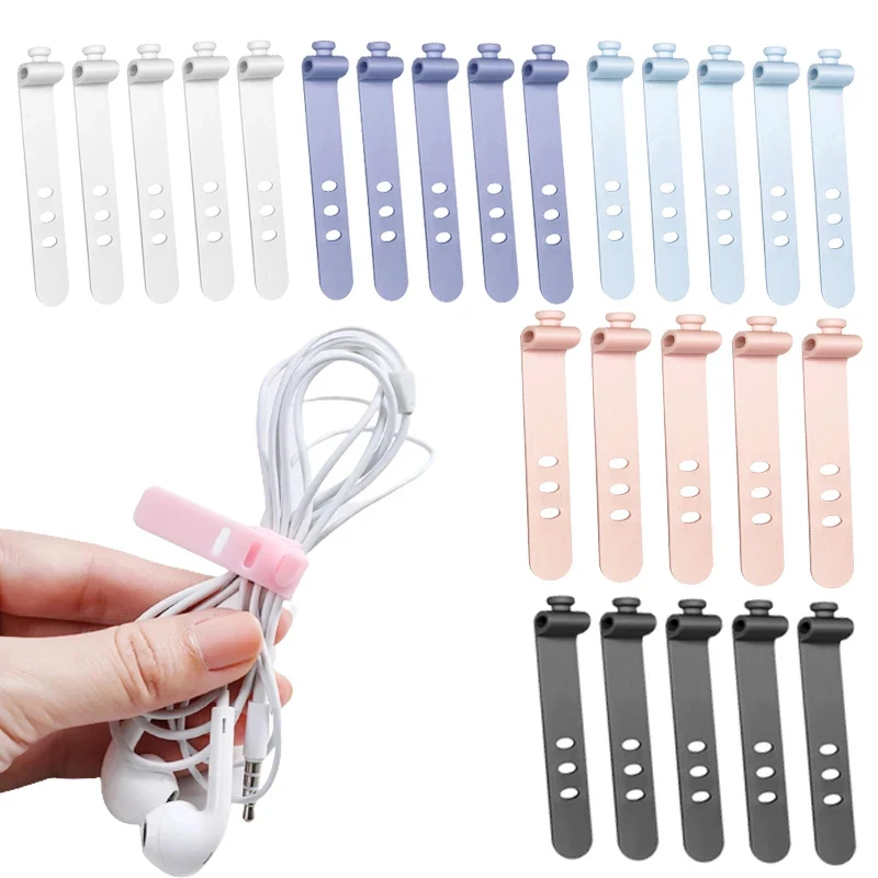 24/12/4PCS Silicone Cable Strap Clips USB Wire Organizer Data Cable Reusable Cable Tie 4 Holes Beam Line Cord Winder Holder Ties