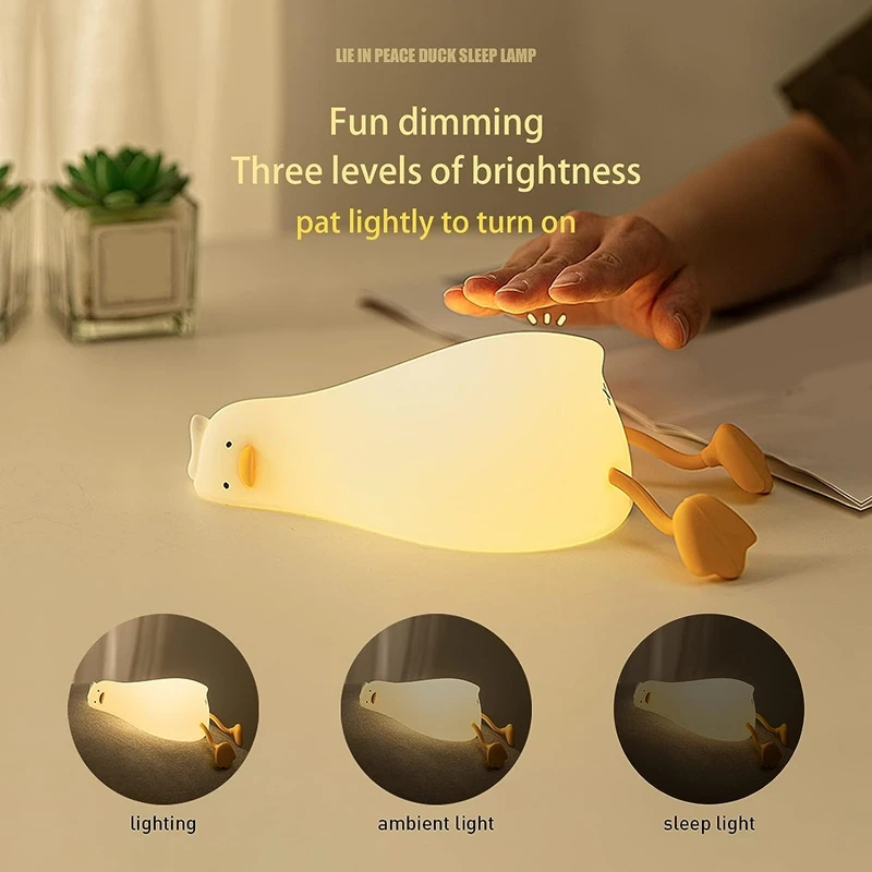 Lying Flat Duck Night Light, LED Duck Lamp, Cute Light Duck, Silicone Dimmable Nursery Nightlight