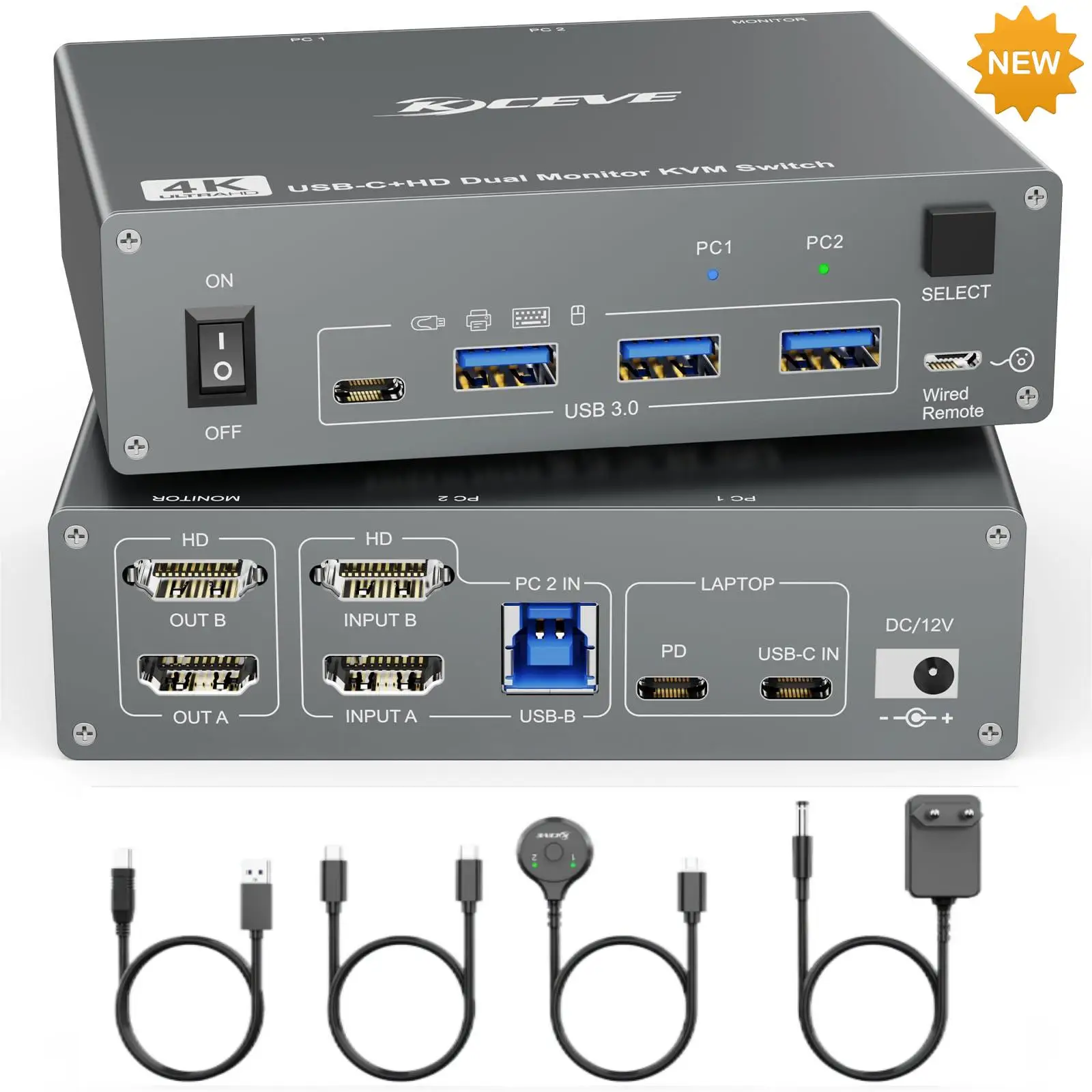 4K KVM Switch 2 Monitors 2 Computers USB C HDMI,Dual Monitor USB 3.0 Typc C KVM Switcher for 2 PC Share Keyboard Mouse Monitor