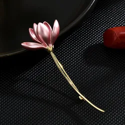Enamel Pins Pink Lotus Flower Brooch For Women Elegant Floral Petal Lapel Pins Plant Badge Wedding Suit Party Jewelry Gifts