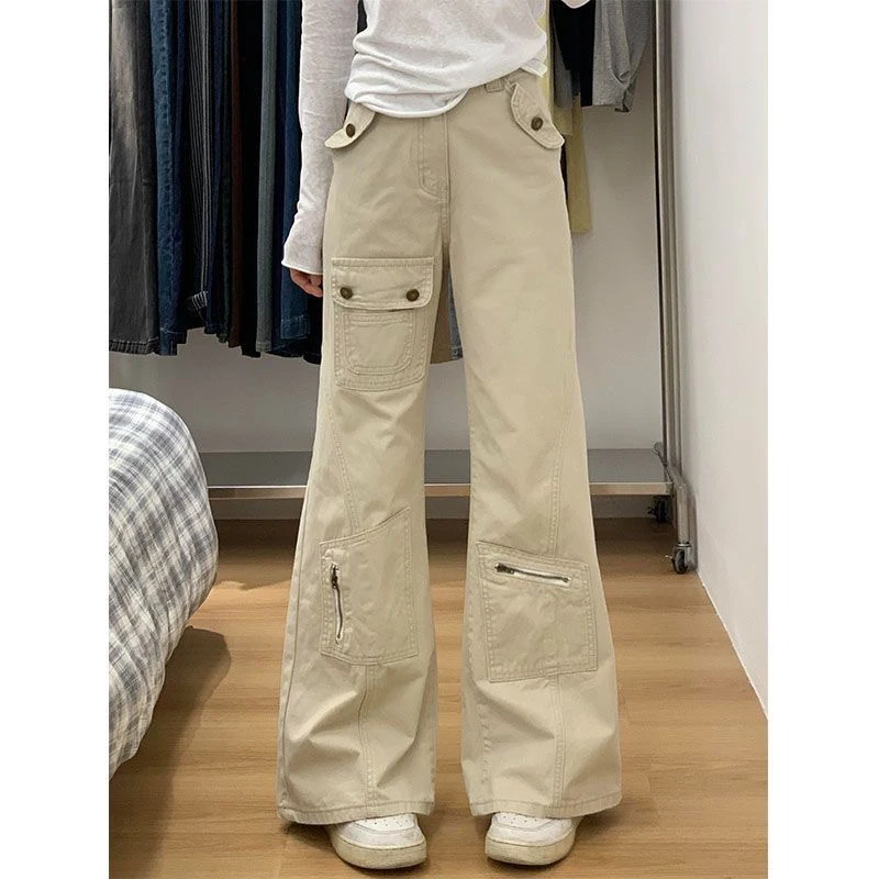 

Брюки-карго женские эластичные с длинными карманами, весенняя парусиновая спортивная одежда, регулируемая мешковатая лоскутная эластичная защита от морщин для скалолазания