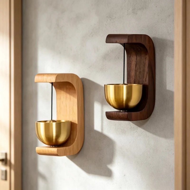 Magnetic Doorbell Chime Beech and Walnut Wood Brass Wind Chime Entry Door Decorative Metal Bell Gift Home Wall Ornament