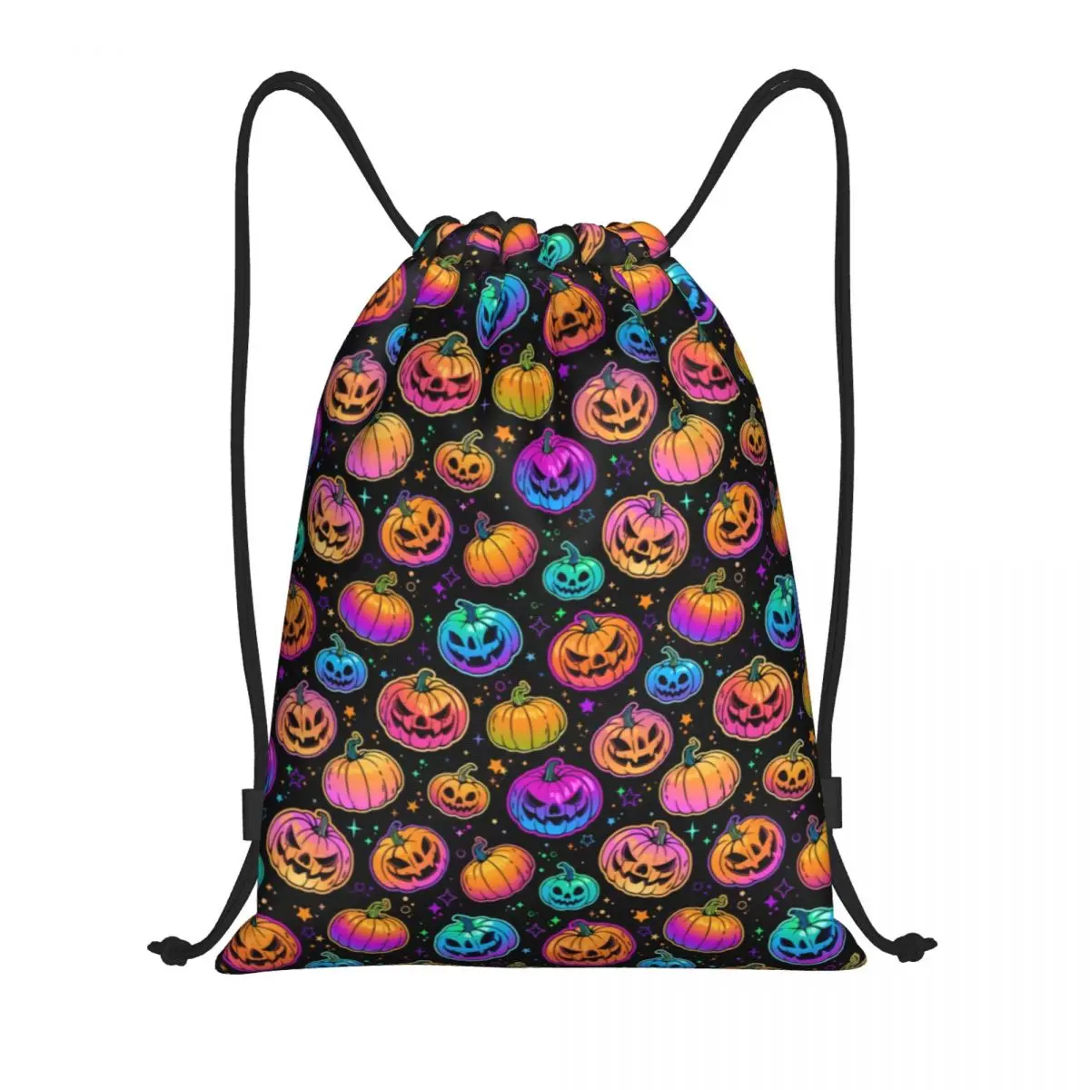 Custom Colorful Pumpkin Bats Star Moon Gothic Magic Mysterious Drawstring Backpack Bags Gym Sports Sackpack Sacks for Shopping