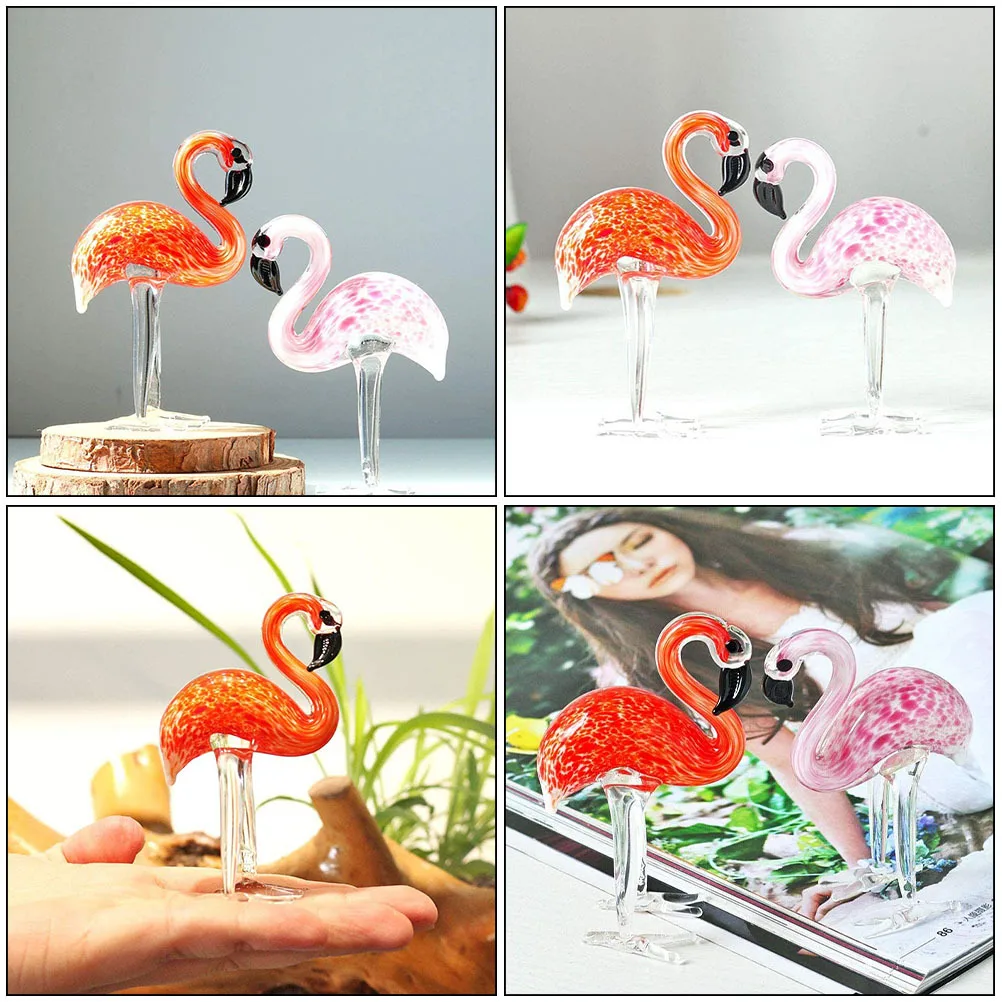 

2Pcs Hand Blown Flamingo Ornament Creative Crystal Sculpture Decoration for Table Living Room Decor Flamingo Ornament