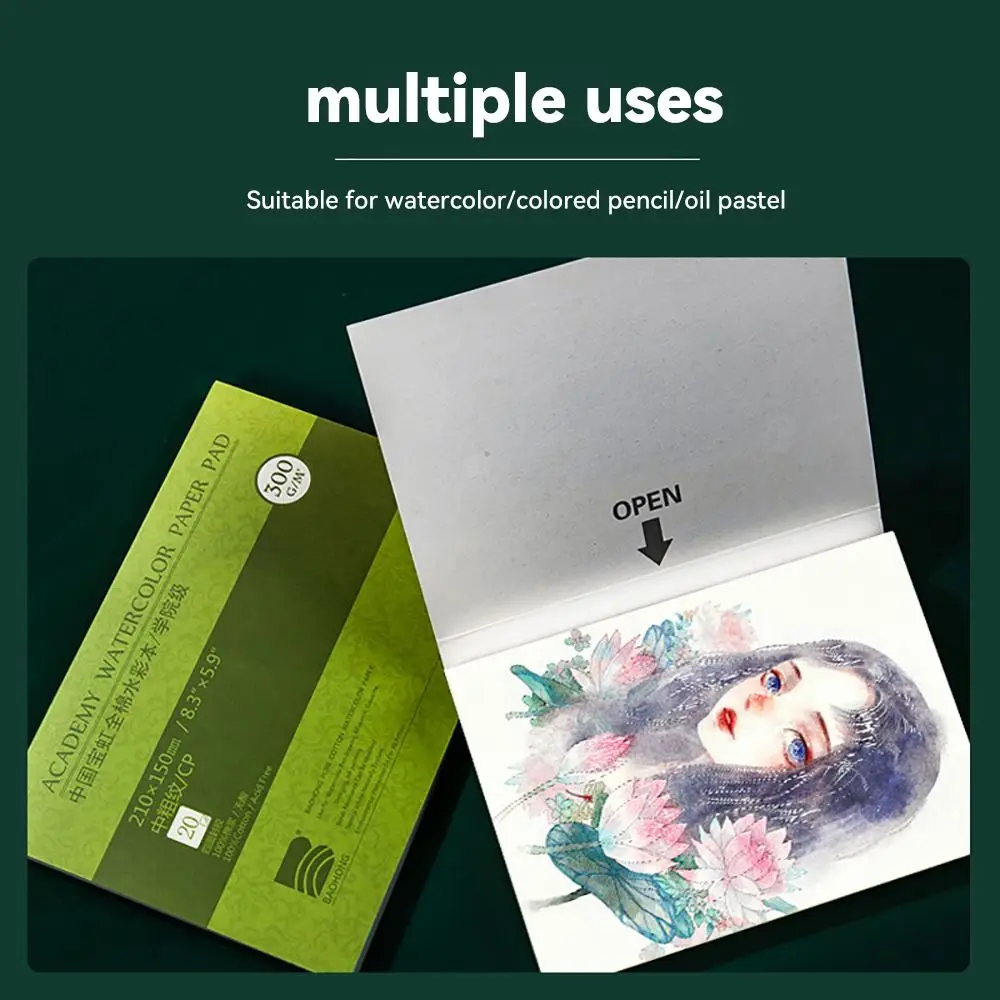 New 20 Sheets Watercolor Paper Block 300g 100% Cotton Watercolor Sketchbook Art Paper 32K 16K 8K Water Color Drawing Paper