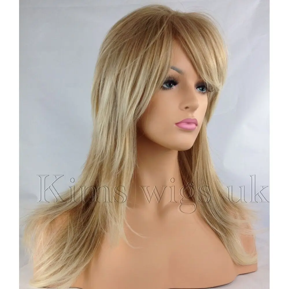 FULL WOMENS LADIES HAIR WIG 2 TONE BLONDE FLICK & LAYERED LONG B95 KIMS WIGS UK