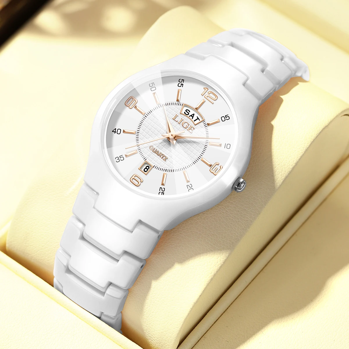 

LIGE Luxury Watch Women Waterproof Fashion Quartz Ladies Wristwatch Date Week Full Ceramic Women's Watches Relojs+Box