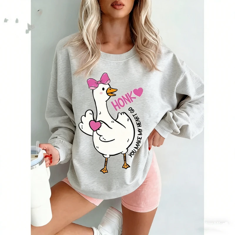 Śmieszna bluza z kapturem na Walentynki z gęsią, która robia moje serce do cykania, z długim rękawem, coquette, zimowa, bluza termiczna dla dorosłych z napisem XoXo Be Mine.