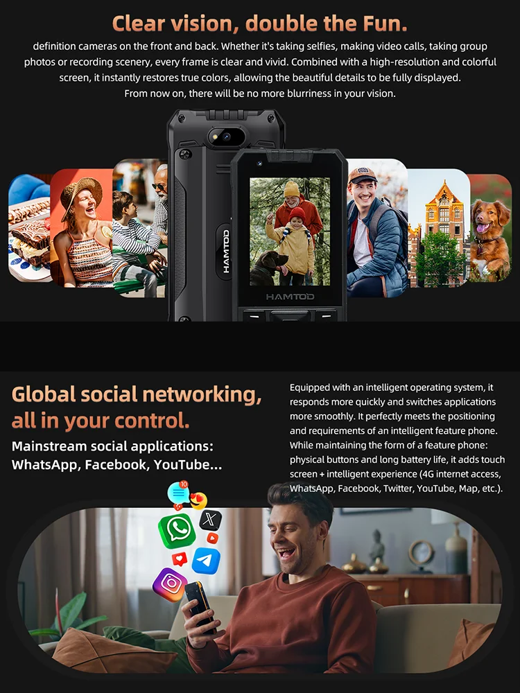 HAMTOD H6 IP68 Rugged Smart Phone 2.83’’ Screen 3GB+32GB 3000mAh Dual-camera setup Android 11 Support VoLTE Cellphone 4G
