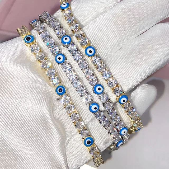 

2025 Высокое качество Iced Out кубический циркон, роскошные турецкие синие красные глаза, теннисная цепочка-колье, ожерелья для женщин, ювелирные изделия в стиле хип-хоп, подарок