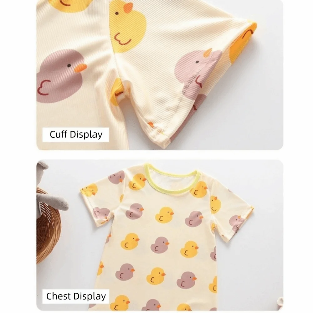 New Cartoon Print Baby Sleepwear Ice Silk Fabric Thin Romper Babysuits Summer