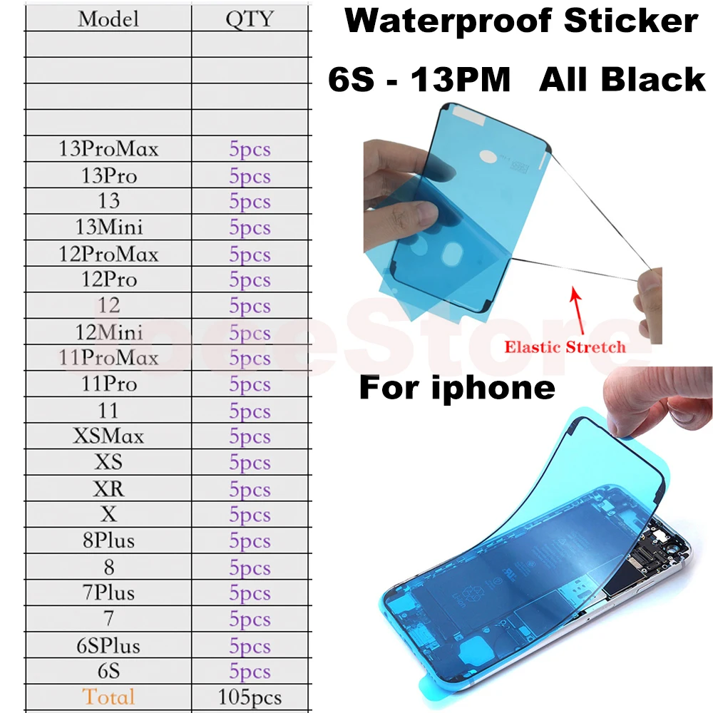 Waterproof Sticker for iPhone 11 12 13 14 Pro X XS XR Max Mini 6S 7 8 Plus 3M Seal Adhesive LCD Display Screen Frame Tape Glue