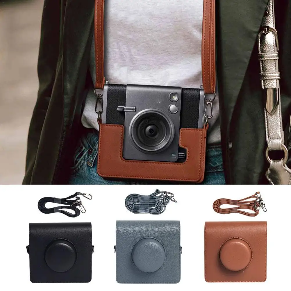 

Mini EVO Case Leather Protective Case For Fuji Instax Mini EVO Instant Camera Adjustable Shoulder Strap Battery Charging Port