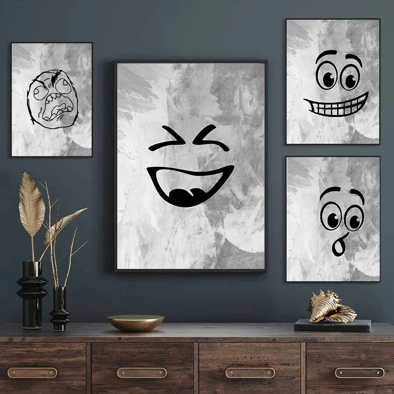 Rich Cute And Funny Emoticons Grand Prize Wall Art Canvas Painting Fashion Black White Poster Pictures Home Decor Living Room