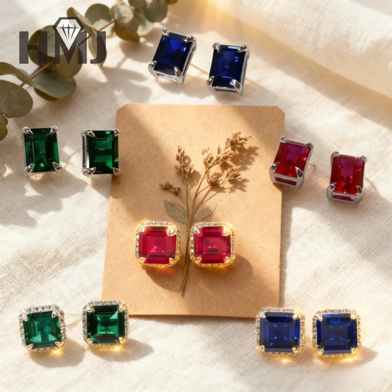 

Lab Grown Columbia Emerald/Ruby/Sapphire Earrings Asscher&Emerald Cut VVS1 Jewelry for Women Elegant Sparkling Gift