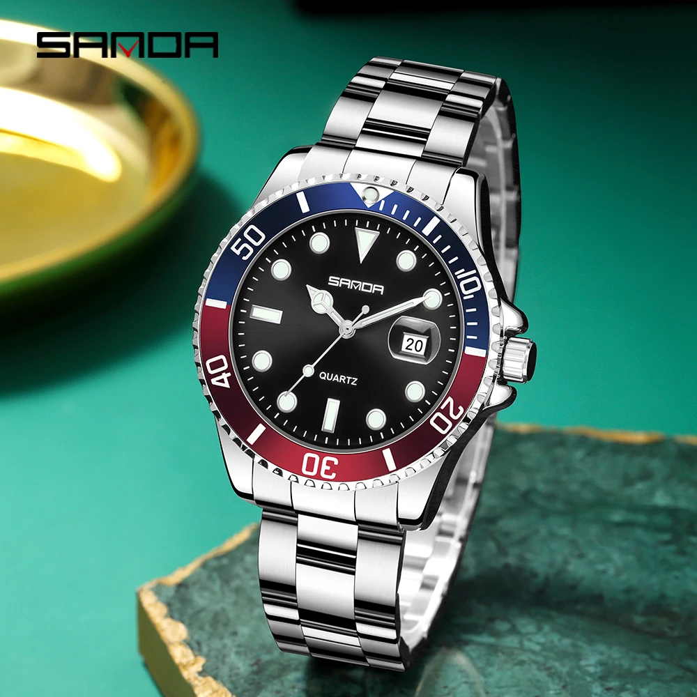 

Модные деловые мужские кварцевые часы SADNA, новинка 1099, водонепроницаемые мужские кварцевые часы с календарем и ночником со стальной полосой