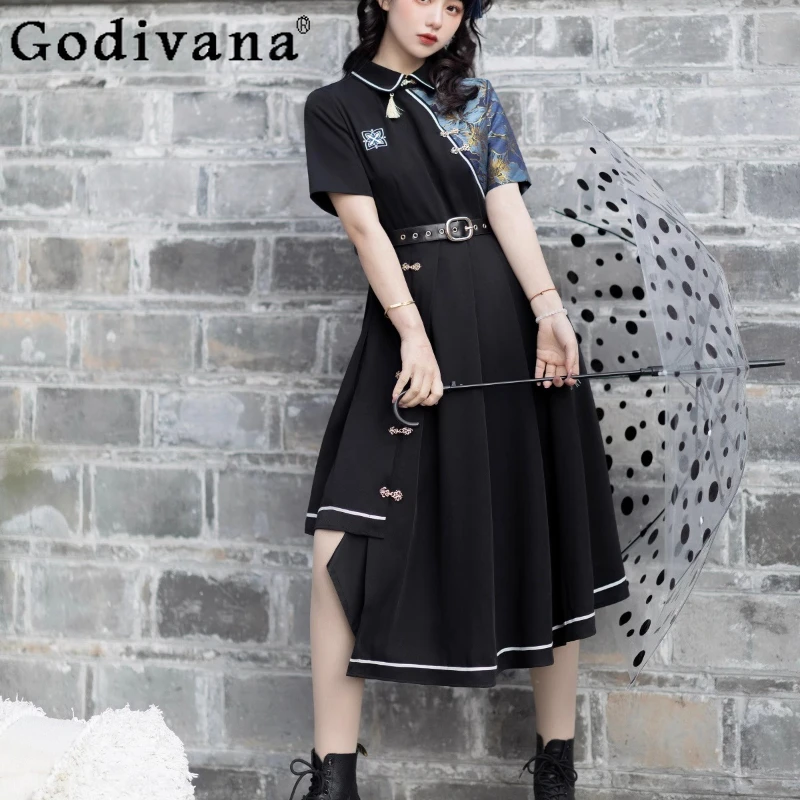 

Lolita Halloween Goth Black Chinese Singing Costume Irregular Short Sleeve Dress Girls 2025 Summer A-line High-waisted Dresses