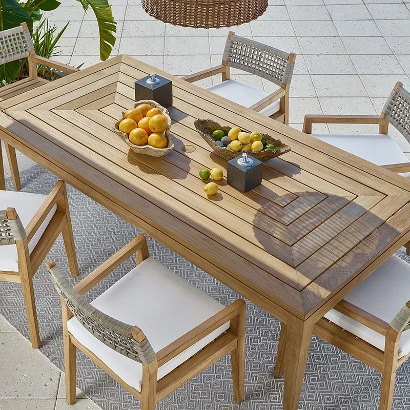 Nordic outdoor tables and chairs courtyard villa solid wood long table open-air teak anticorrosive garden balcony leisure