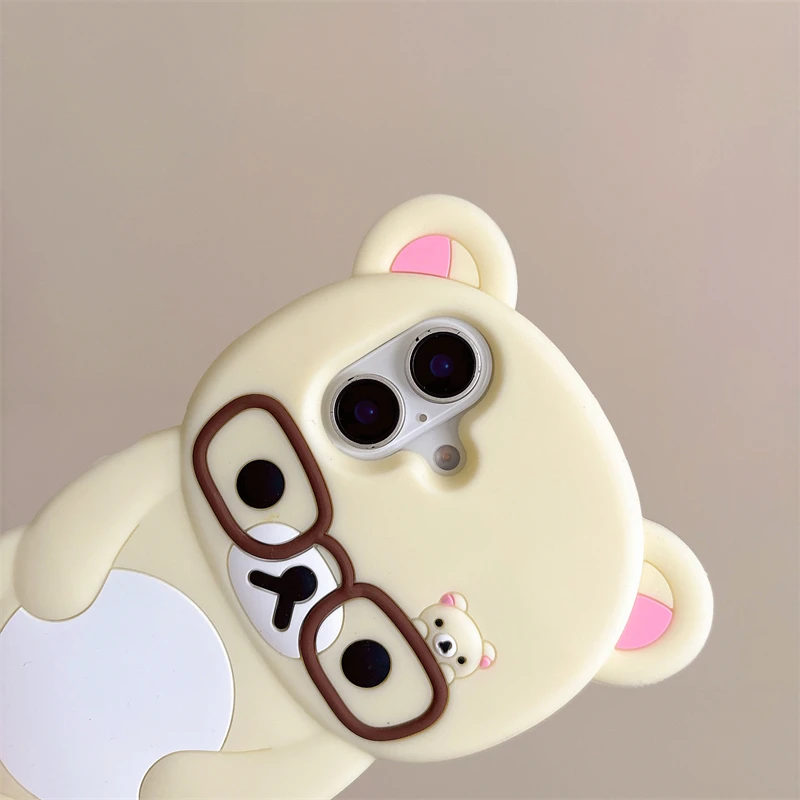 So Cute 3D Cartoon Teddy Bear Phone Case For iPhone 17 16 15 14 13 Pro Max Y2k Kids Gift Hollowed Out Soft Silicone Cover view 5