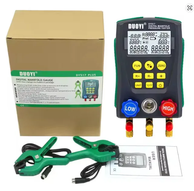 DY517 Манометр для охлаждения, цифровой вакуумный тестер давления в коллекторе, тестер температуры кондиционера, инструмент для клапанов