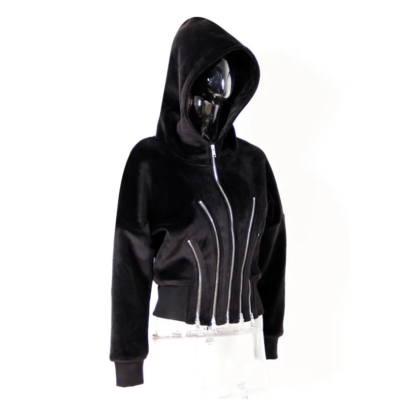 HKSH 2025 осень-зима новая женская толстовка бархатная с капюшоном на молнии на талии темное элегантное уличное модное пальто HK15814