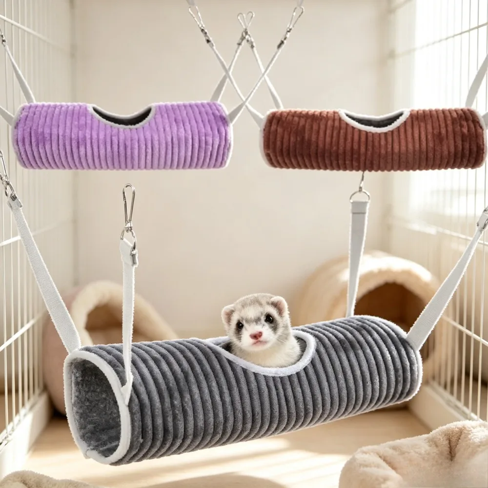 Hamster Hammock Warm Hide Tunnel Hanging Bed for Ferret Rat Rodents Small Pet Cage Accessories Cozy Nes