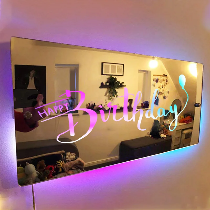 Mirror Light Acrylic Luminous Name Mirrors 12Color LED Name Illuminated Mirror Lamp Personalized Family Name Birthday Gift Decor