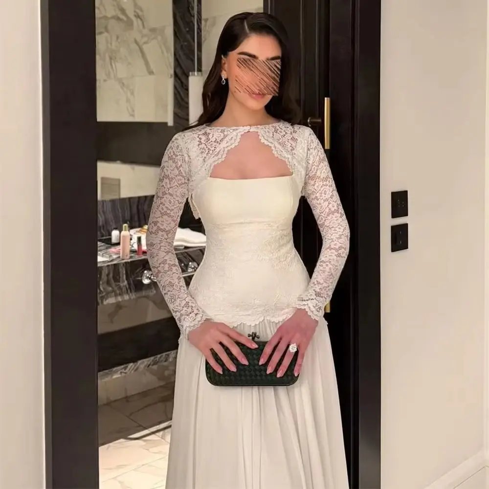 

Chiffon Lace Long Sleeves Bespoke Occasion Gown Evening Dresses Prom Pastrol Unisex Jersey Retro Dubai Saudi Arabic Customized