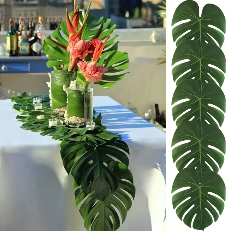 10pcs Hawaii Artificial Palm Leaf Turtle Back Leaf Jungle Beach Theme Party Flower Arrangement Mat Accessories Cup Mat