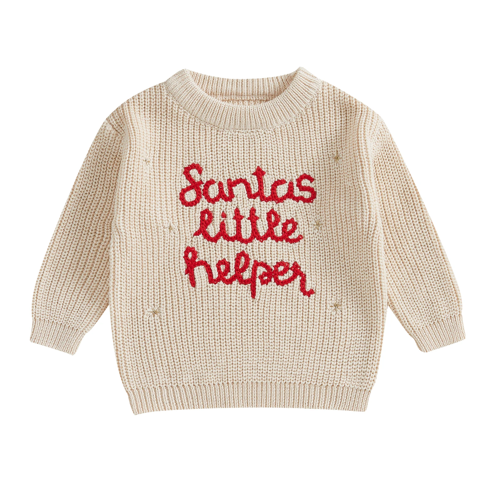 Baby Boy Girl Christmas Sweater Casual Letter Embroidery Warm Knitted Long Sleeves Pullover Infant Knitwear for Toddler