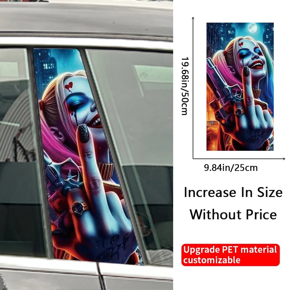 Gothic Joker Girl Car Stickers Auto B Pillar Waterproof Halloween Decoration DIY Car Doors Pillar Sunscreen PET Decals