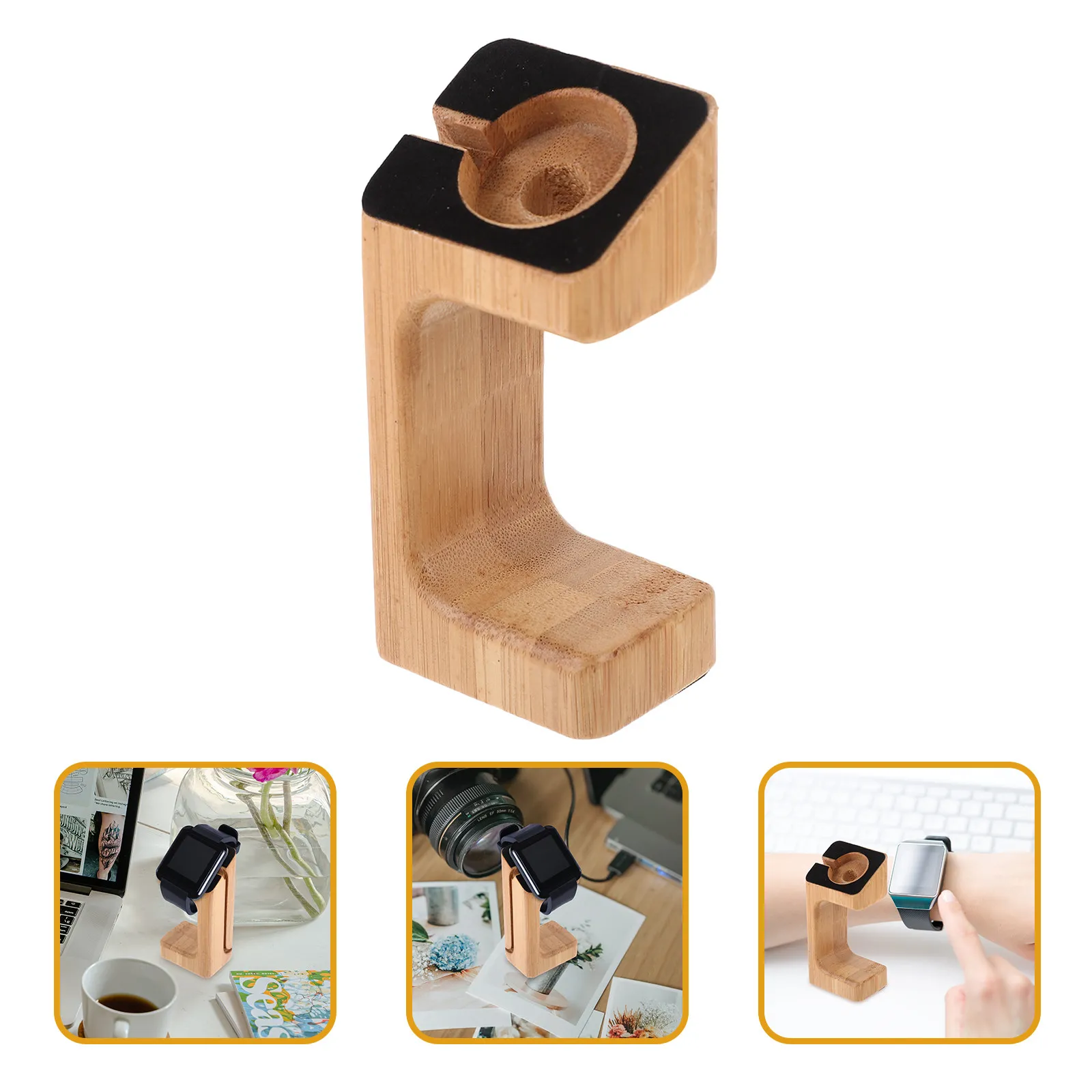 

1 шт. Премиальная бамбуковая зарядная станция для часов, прочная подставка с текстурой дерева для умных часов, подставка-держатель для дома и офиса, компактная, для декора