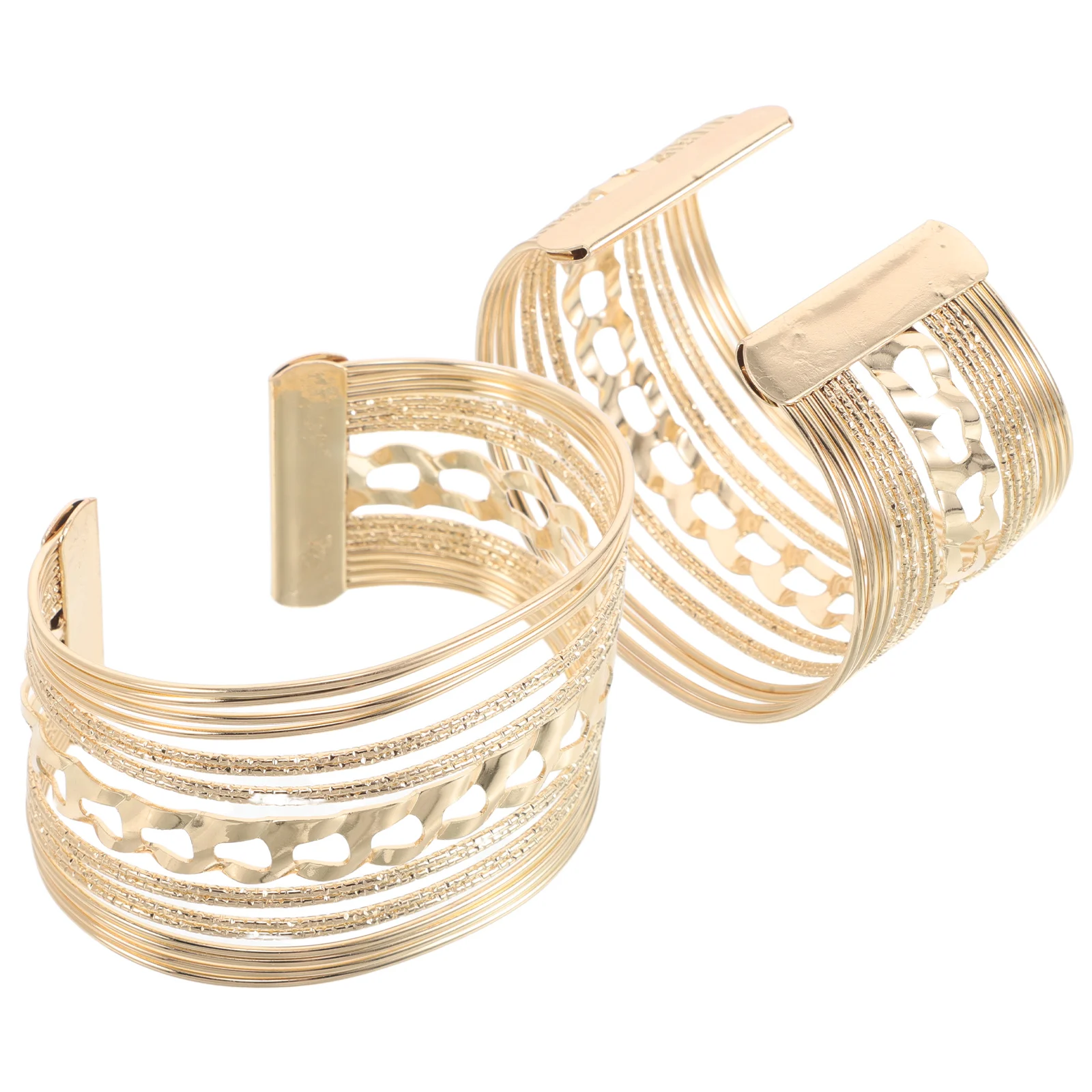 

2 Pcs Hollow Metal Bracelet Chunky Gold Bangle for Women Adjustable Cuff Bangles Bracelets Arm Golden Miss