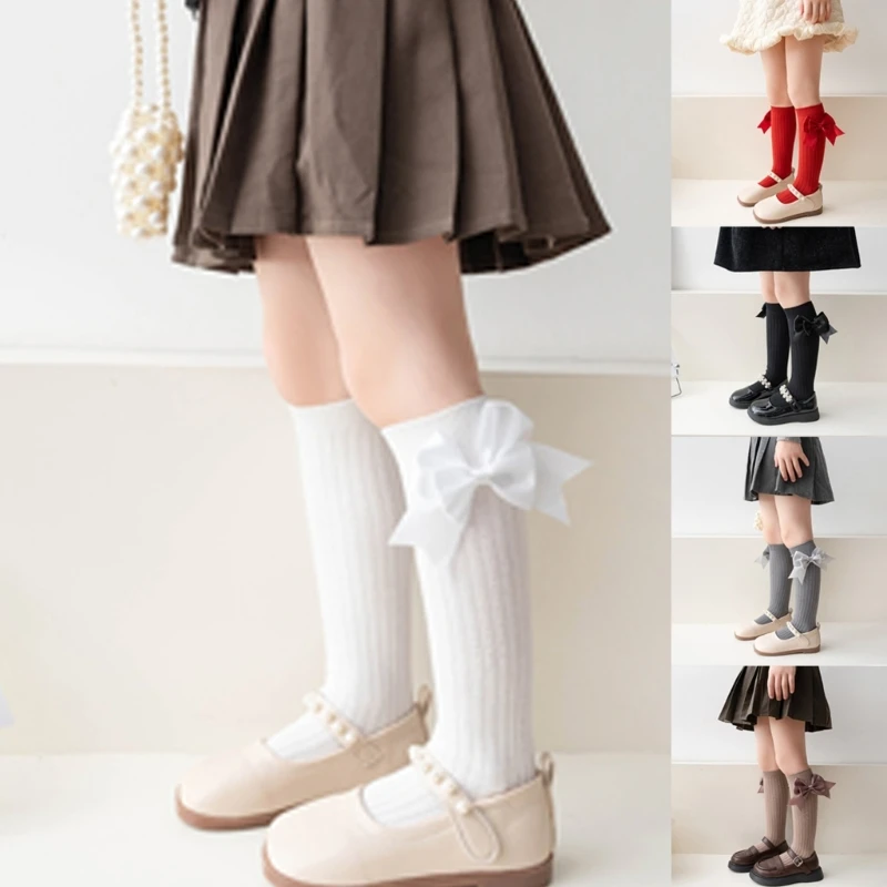 

Girls Knee High Cotton Socks Big Ribbons Bow Back to School Socks, Ribbons Bows Long Socks Uniform Party Wear Stockings