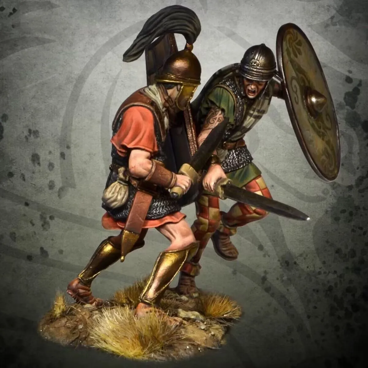 Figura de resina de 54mm, soldados romanos que luchan en pares, Kit de modelo de ensamblaje, estatua de juguete 3D sin montar y sin pintar