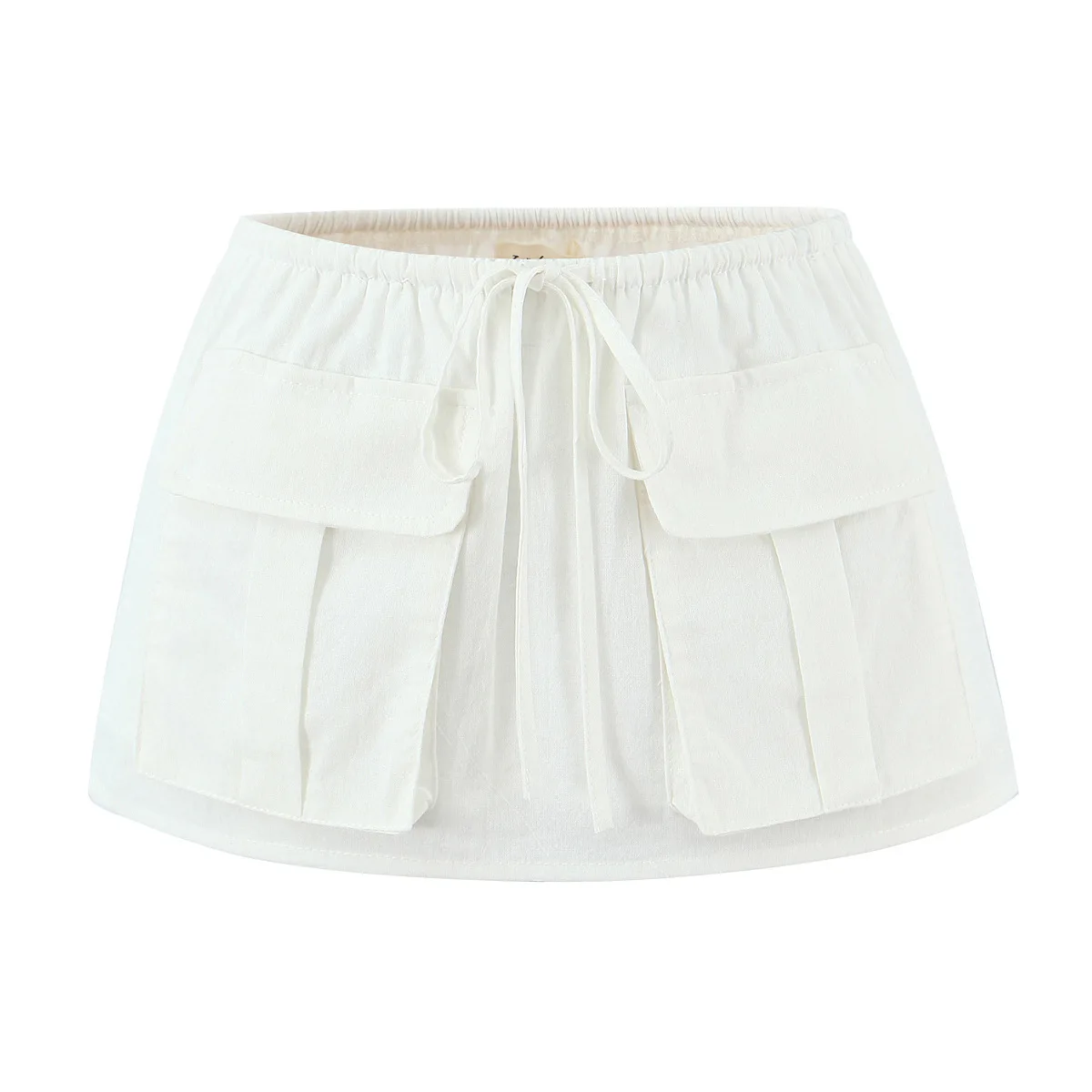 

Новая стильная короткая юбка, эластичная полуюбка, стильная белая многослойная юбка с передними карманами и завязками для женщин, модель Charm SWQV