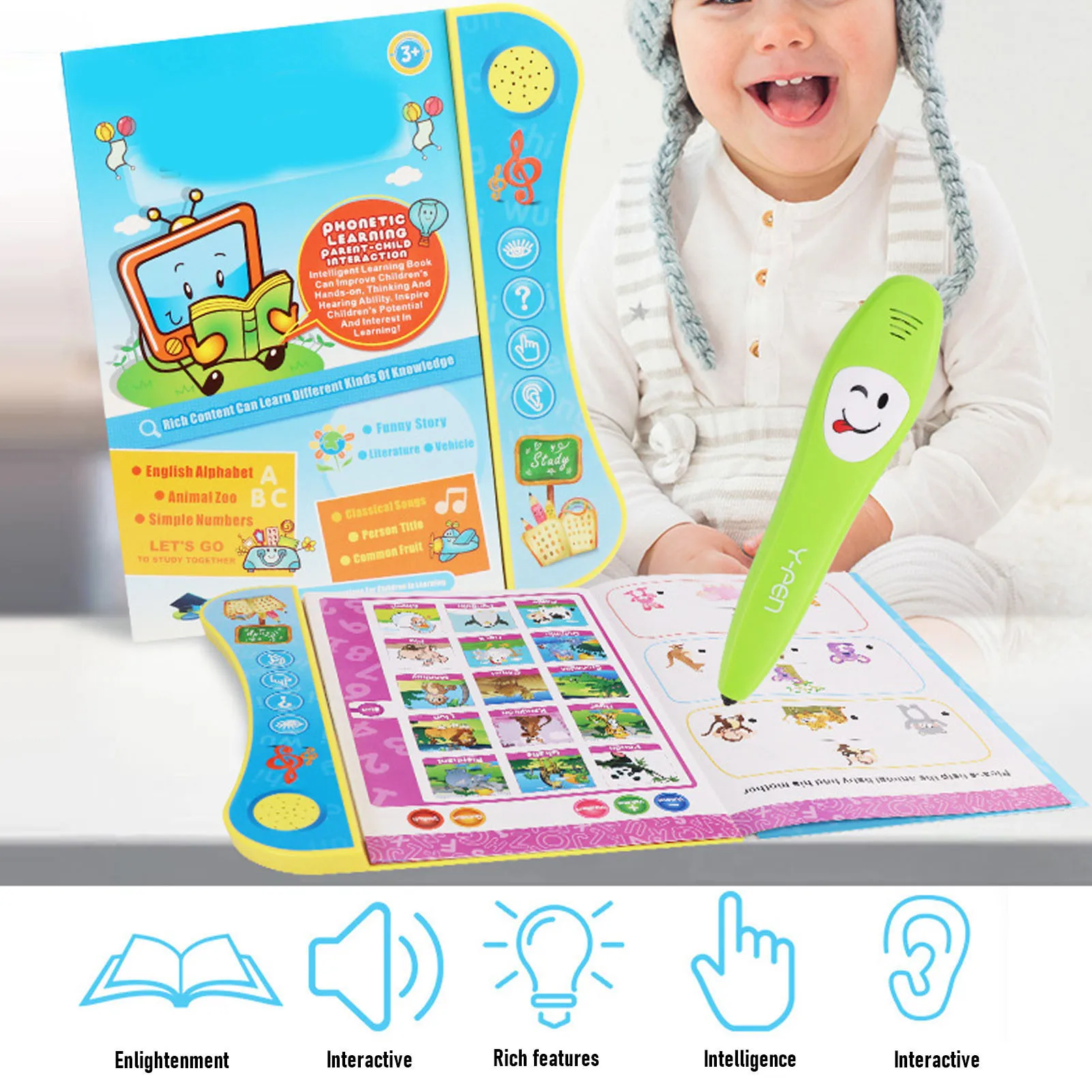 Education Reading Sound Book Interactive Audio Sound Book Talking Pen Book Set Kids Early Educational Learning Electronic