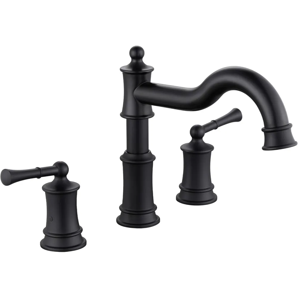 

Classic Widespread Deck-Mounted Bathtub Faucet with 3 Holes, Brass Construction, High Flow Tub Filler, Matte Finish, Including R