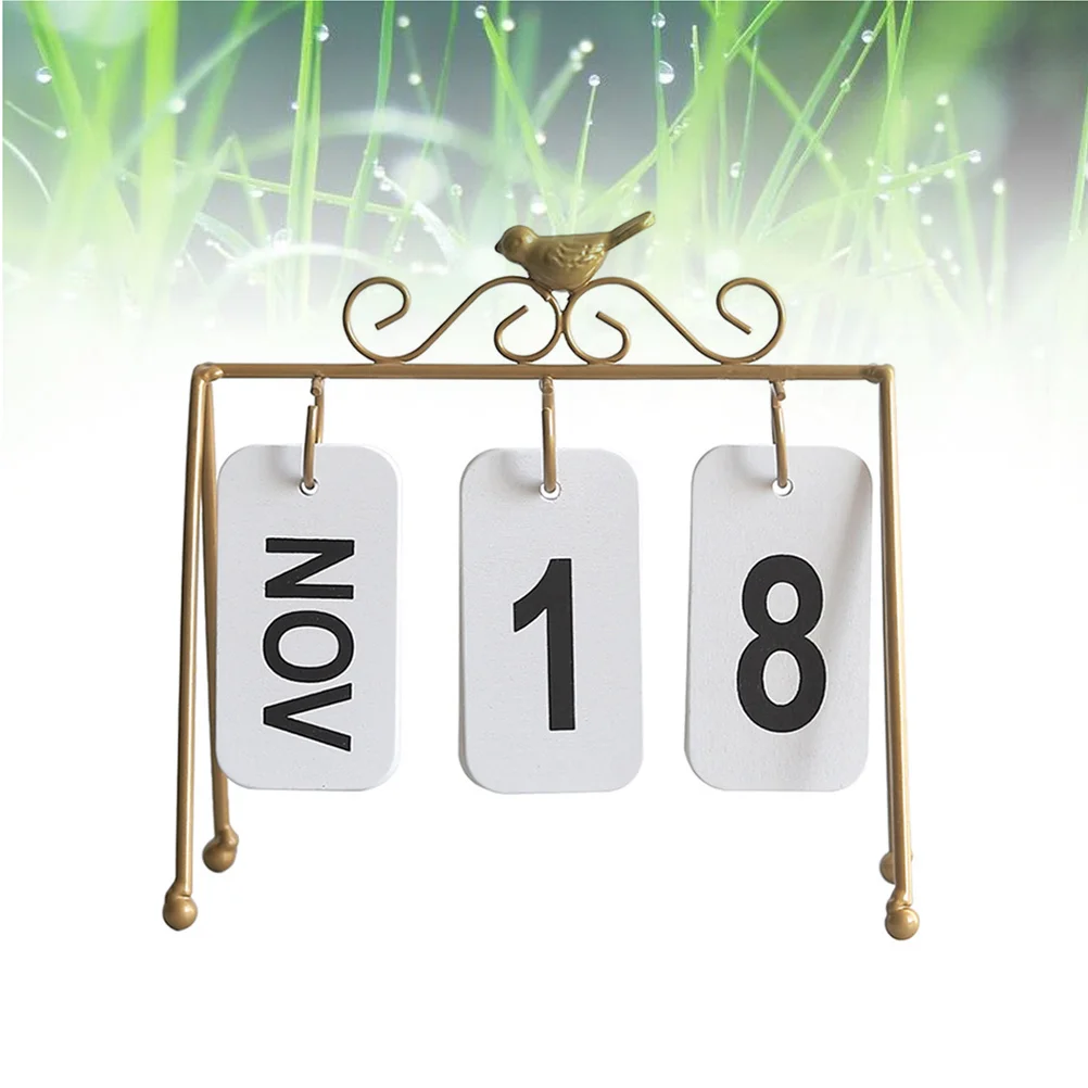 

Wrought Perpetual Desk Calendar Exquisite Home Office Decoration Desktop Study Ornament Iron Craft Calendar Golden