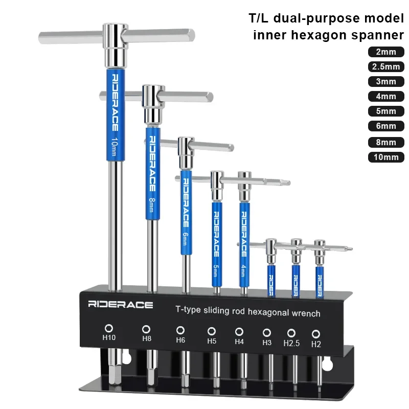 RIDERACE Велосипедный шестигранный ключ Набор инструментов для ремонта ручного велосипеда Т-образная ручка 2/2.5/3/4/5/6/8/10 мм CRV Стальной внутренний шестигранный гаечный ключ