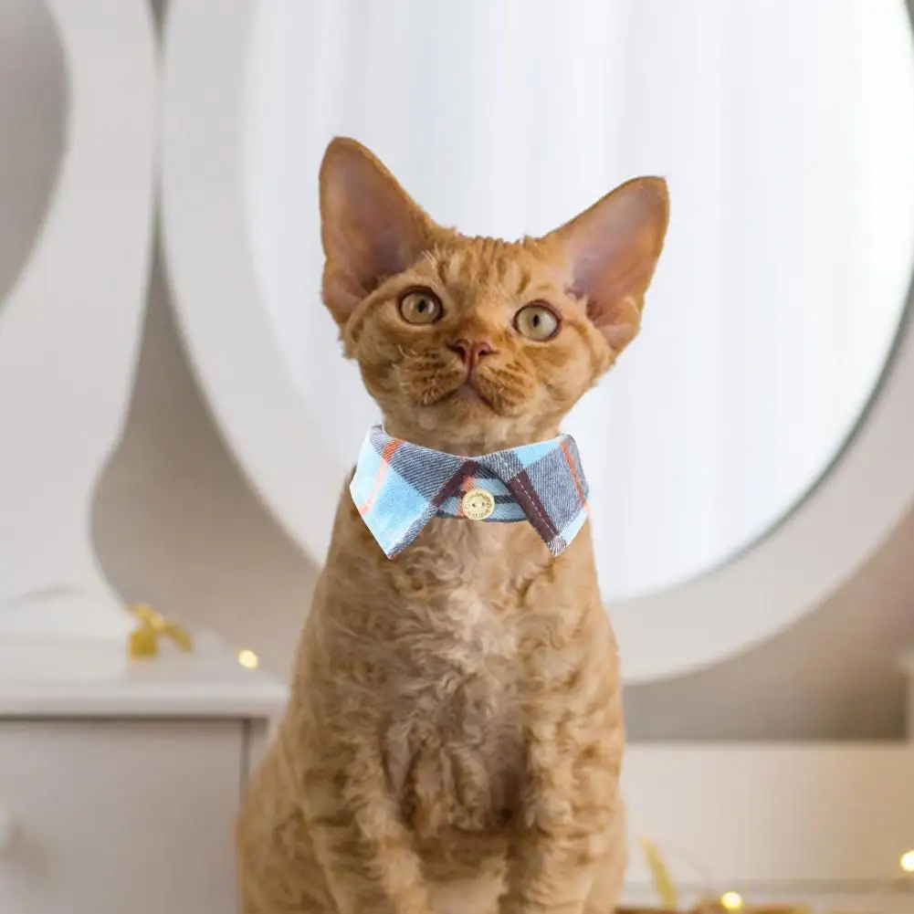 High Fabric Pet Collar Plaid Check Cat Collar with Bowtie Bell Retro British Style Pet Neckerchief for Small Dogs for Cats