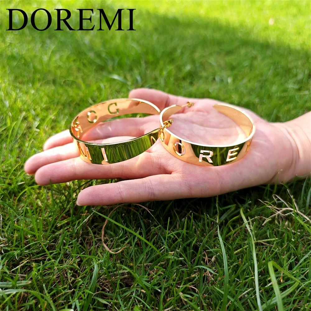 DOREMI Custom Hollow Letter Earring Hoop Thick Gold Plated Earring Hoop Hollow Personalized Fashion Jewelry