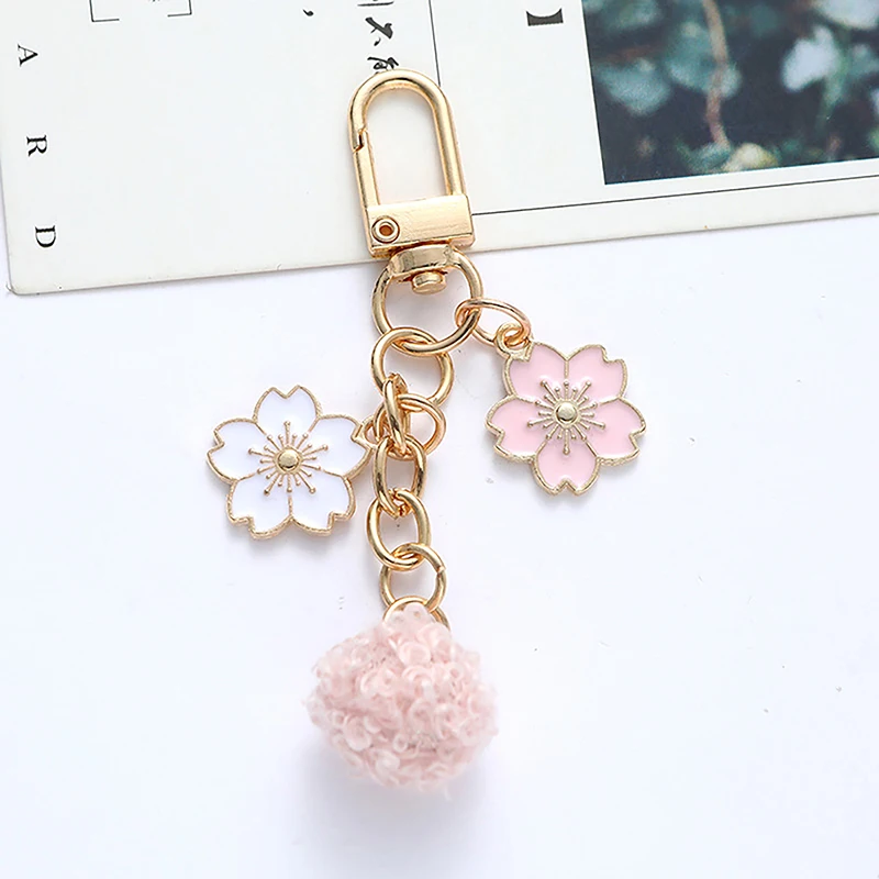 Fashion Hairball Key Chain Flowers Phone Pendant Car Key Ring Headphone Case Charms Bag Decor Accessories