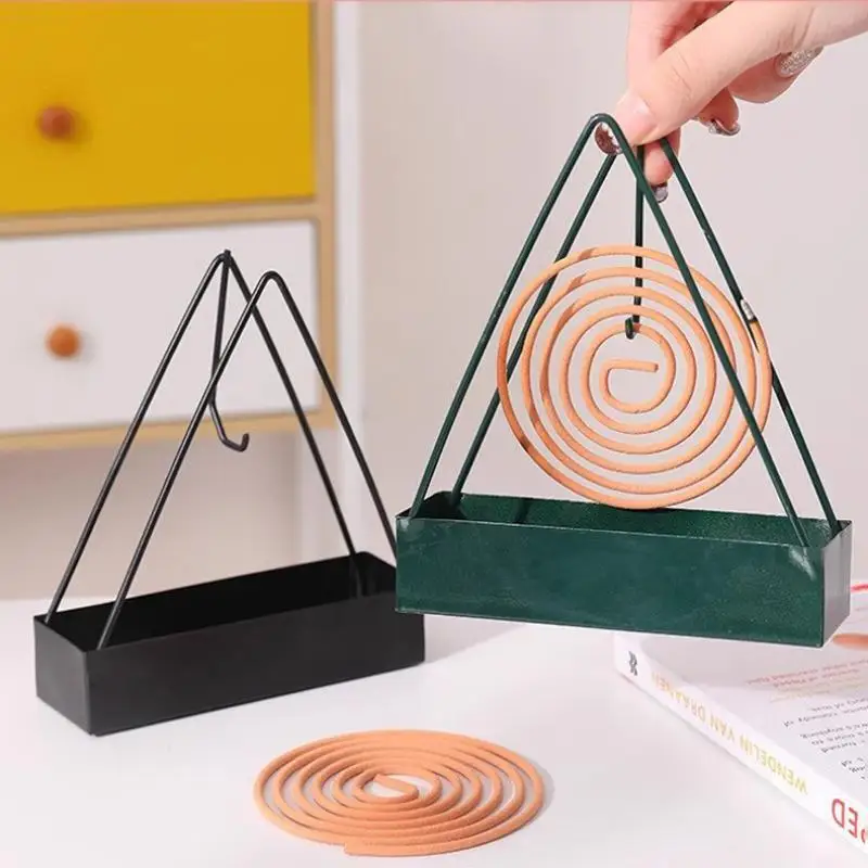 Triangular Frame Black Iron Mosquito Coil Holder Ash Storage Tray For Bedroom Indoor And Outdoor Application
