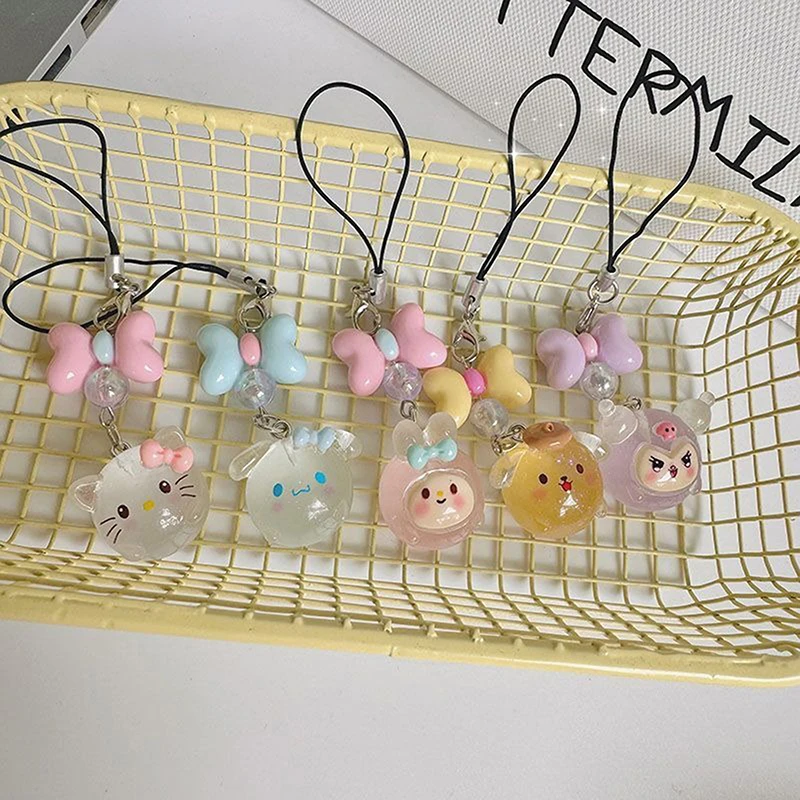 Harajuku Kawaii Mini Bow Hello Kitty Keychain Korean Aesthetic Cartoon Bag Pendant Mobile Phone Keychain Charm Gifts