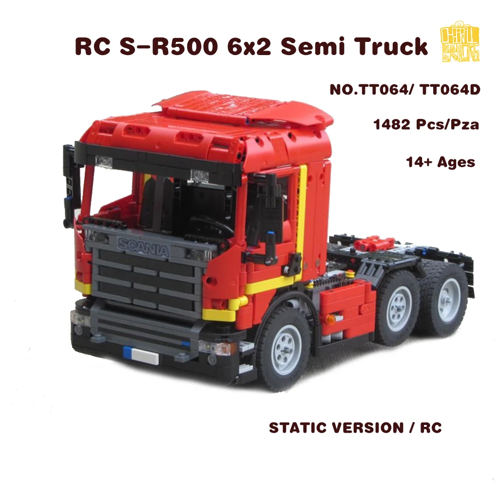 MOC-TT064 Technic RC S-R500 6x2 Semi Truck Model With PDF Drawings Building Blocks Bricks Kids DIY Toys Birthday Christmas Gifts