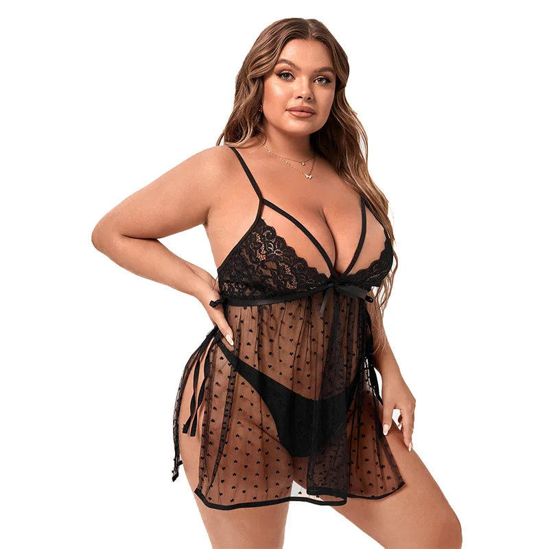 Wholesale Women\'s Plus Size Mesh See-through Lingerie Dress Large Lady Exotic XXXL Transparent Babydoll Fliter Nightwear